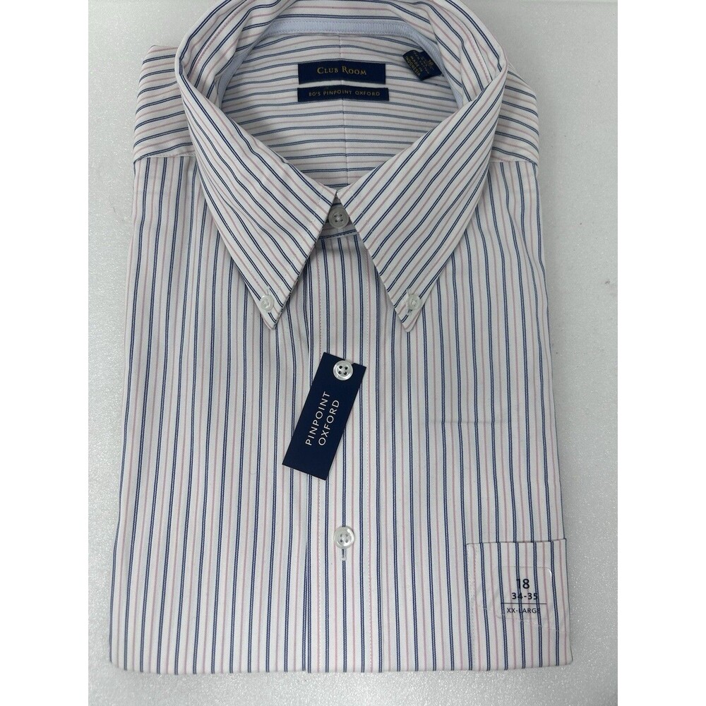 Club Room Dress Shirt‎ Oxford | 18 34/35  100% 80’s Pinpoint Striped